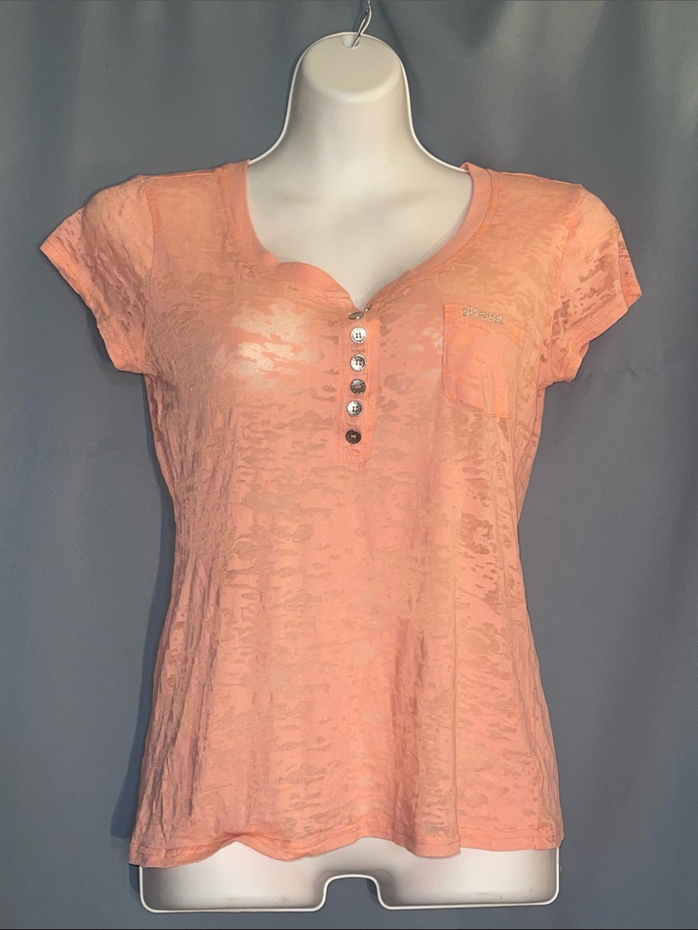 Women's Peach Short Sleeve Henley Top